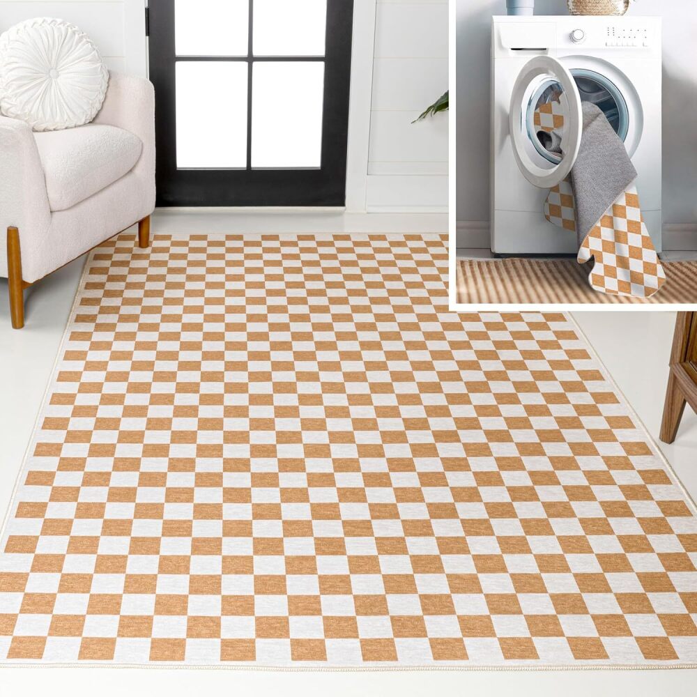 JONATHAN Y Machine Washable Gold/Cream Indoor Area Rug 9X12 ft, Ainsley Modern Cottage Checkerboard for Living Room, Bedroom, Kitchen, Office, Easy-Cleaning, Pet-Friendly, Non-Shedding WSH126B-9 - Image 1 - Lot 9355