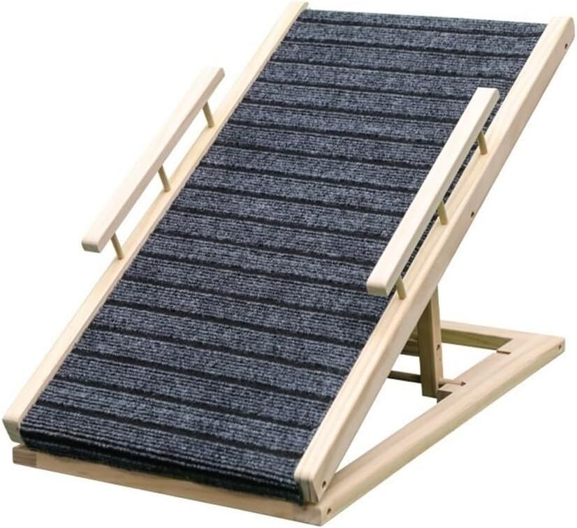 Wooden Foldable Non-Slip Dog Ramp, Adjustable Height Pet Ramp, Dog Climbing Ladder with Guardrail for Car, Bed, Sofa(13.8x27.6.4in) - Image 1 - Lot 9365