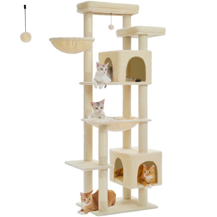 PEQULTI 69" Multi-Level Cat Tree Indoor Cat Tower for Adult Cat with Scratching Post & Hammock Beige - Image 1 - Lot 9375