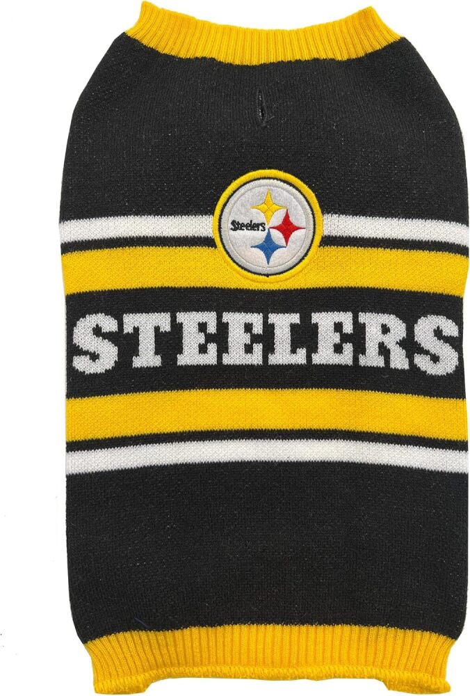Pets First NFL Pittsburgh Steelers Dog Sweater, Size Medium. Warm and Cozy Knit Pet Sweater with NFL Team Logo, Best Puppy Sweater for Large and Small Dogs, Team Color - Image 1 - Lot 9385