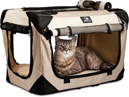 Soft-Sided Cat & Dog Pet Carrier, Large 24"x16"x16", Fits Large Cat, 2 Cats, or Medium Dog Comfortably, Great for Travel & Vet Visits, Privacy Windows, Removable Bed, Locking Zippers, Folds Flat - Lot 9317