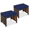 Set of 2 Multipurpose Wicker Ottomans w/ Removable Cushions, Steel Frame - Thumbnail 1