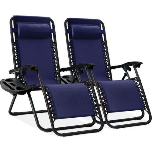 Set of 2 Adjustable Zero Gravity Patio Chair Recliners w/ Cup Holders - Lot 9384