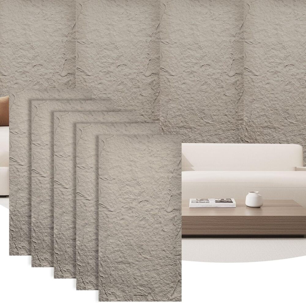 5-Pack 3D Faux Stone Wall Panels, PU Cement-Texture Wainscoting Panels for Interior Walls – Waterproof & Lightweight, Covers 38.7 Sq.Ft, 47.2" x 23.6", for TV Wall, Living Room,Cement Gray - Image 1 - Lot 9188