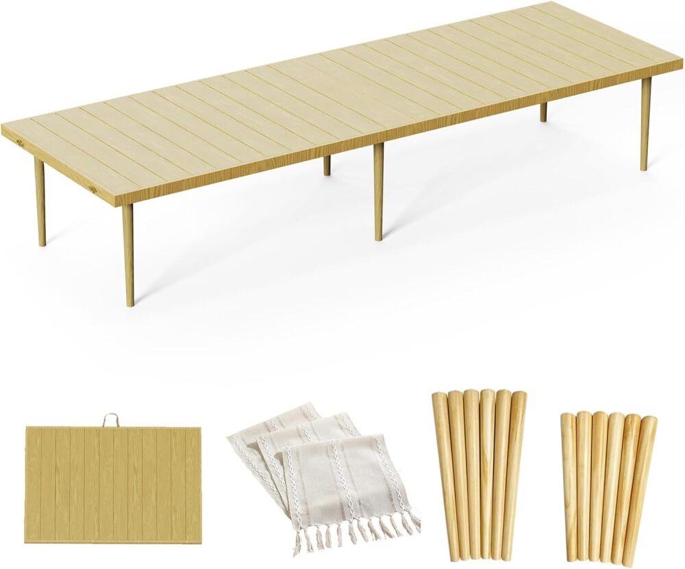 30x90 Inch Boho Low Picnic Wood Table - Foldable Design And And 2 Set Of Wood Table Leg For Sitting On The Floor Low Height Floor Picnic Table Encourage A Laid-back Vibe At Home Or In Nature - Image 1 - Lot 9193