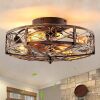 Caged Ceiling Fans with Lights,20" Flush Mount Fandelier Ceiling Fan with Lights and Remote,6 Wind Speeds Smart Low Profile Farmhouse Ceiling Fan for Bedroom,Kitchen,Living Room,Include 4 Bulb - Thumbnail 1