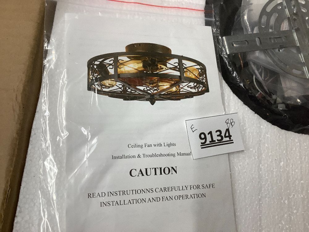 Caged Ceiling Fans with Lights,20" Flush Mount Fandelier Ceiling Fan with Lights and Remote,6 Wind Speeds Smart Low Profile Farmhouse Ceiling Fan for Bedroom,Kitchen,Living Room,Include 4 Bulb - Image 3 - Lot 9134