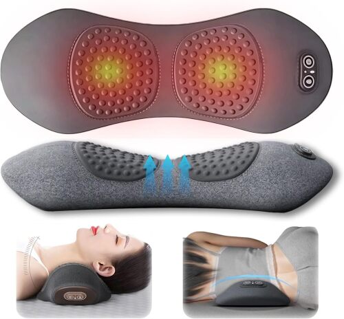 Smooth Spine Triple Fusion Back Massager, 3 in 1 Lumbar Support Pillow Massager for Sciatica, with Electric Heated, Vibration & Traction, for Lower Back Pain Relief and Spine Support (Gray) - Lot 9139