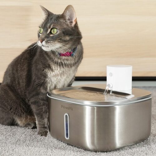 PawsPik BOSS-01 Stainless Steel Rechargeable Battery Operated Cat & Small Dog Water Fountain, 108.2-oz - Lot 9345