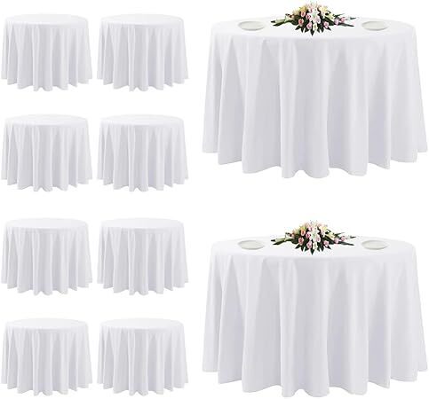 10 Pack White Round Tablecloths, 120 Inch - Lot 9387