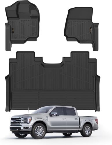 Floor Mats Custom Fit for Ford F150/F-150 2025 2015-2024 SuperCrew Cab (Includes 22-24 Lightning Models) All Weather TPE Rubber Floor Liners Anti-Slip Full Set for Ford F-150 2025 Accessories - Lot 9174