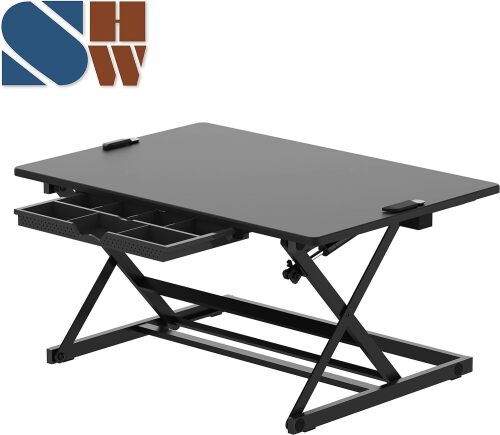 SHW 32-Inch Height Adjustable Standing Desk Converter Riser Workstation, Black - Lot 9194