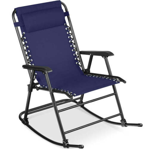 Folding Outdoor Zero Gravity Rocking Lounge Chair w/ Headrest Pillow - Lot 9507