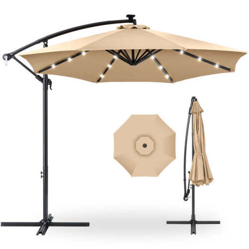 Solar LED Offset Hanging Patio Umbrella w/ Crank Tilt Adjustment - 10ft - Lot 9517