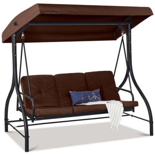 3-Seat Outdoor Canopy Swing Glider Furniture w/ Converting Flatbed Backrest - Lot 9522