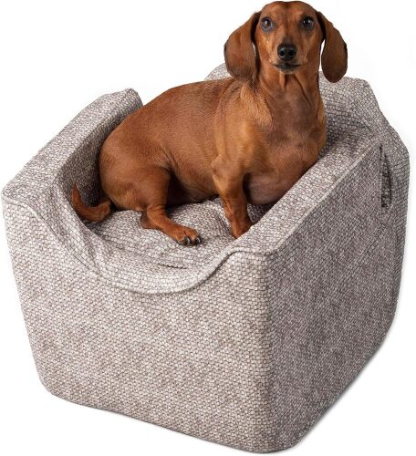 Snoozer Dog Car Seat: Lookout I Dog Booster Car Seat for Dogs Small 5-15 lbs, Size: Small, Fabric: Merlin Linen, Pet Car Seat to Alleviate Car Sickness for Dogs, Removable Machine Washable Cover with Containment Strap - Lot 9523