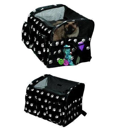 Pet Carrier Large, Car Booster Seat for Cats, Airline-Approved Travel Carrier with Paw Print, Black and White - Lot 9576
