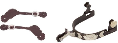 Men's Chap Guard Spurs with Engraved German Silver Trim and Working Track Spur Straps - Lot 9586