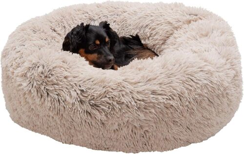 FurHaven 23" Calming Donut Dog Bed for Small Dogs & Cats, Round Plush Donut Design with Soft Filling for Snuggling Comfort, Removable Washable Cover, Small, Shaggy Faux Fur - Lot 9588