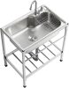 Outdoor Garden Sink Single Trough For Washing, Small Stainless Steel Utility Kitchen Hand Basin Station Sink Tub with Storage Shelve and Faucet, for Restaurant, Bar, Laundry, Garage, Backyard - Thumbnail 1