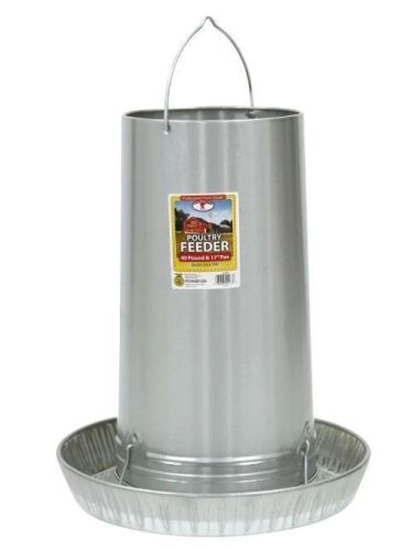 Set of 2 Little Giant Hanging Metal Poultry Feeder | Chicken Feeder | Outdoor Hanging Bird Feeder | Galvanized Steel Feed Container with Hanging Handle | 40 Pound - Lot 9598