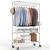 Heavy Duty Rolling Garment Rack 3 Tiers Adjustable Wire Shelving Clothes Rack with Rods and Side Hooks,Storage Closet Clothing Rack with Wheels White 15.7" D x 29.5" W x 74.5" H - Thumbnail 1