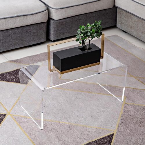 QTLILMNT Acrylic Coffee Table, 21in Acrylic C Shape End Table, Clear Long Thick Side Table, Modern Waterfall Nightstand for Living Ro - Lot 9637