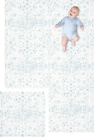 Extra Large Baby Play Mat - 4FT x 6FT Non-Toxic Foam Puzzle Floor Mat for Kids & Toddlers (Persia Handmade Pattern, Blue and White) - Lot 9650