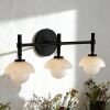 3-Light Mid-Century Modern Natural Alabaster Hand-Carved Wall Sconce, 21 Inch Vanity Light Fixture Over Mirror with Alabaster Shade, Wall Light for Hallway, Bathroom (Black) - Thumbnail 1