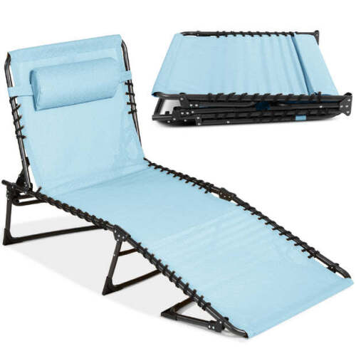 Portable Patio Chaise Lounge Chair Outdoor Recliner w/ Pillow - Lot 9663
