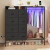 8-Drawer Dresser with Hanging Rack, Bedroom Dresser with Charging Station & LED Lights, Kids Dressers with Shoe Rack for Clothes Storage, Chest of Drawers for Bedroom, Closet, Black - Thumbnail 1