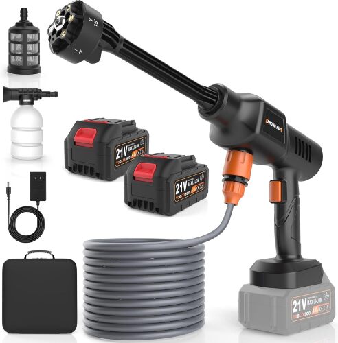 Cordless Pressure Washer 2000 PSI Portable Power Washer Kit with 6-in-1 Adjustable Spray Nozzle Dual 21V 2x4000mAh Batteries Foam Pot for Car Garden Patio Driveway Outdoor Cleaning - Lot 9670