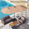 PHI VILLA 13ft Patio Umbrella with Solar-Powered 120 PCS LED Color-Changing Lights, Triple-Head Large Rectangle Umbrella Outdoor Patio for Table with Crank Lift,Beige - Thumbnail 1