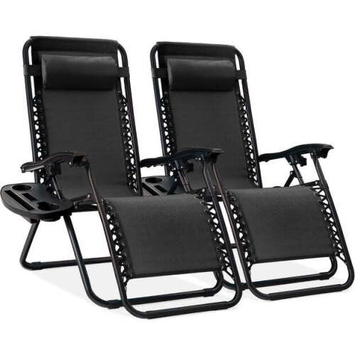 Set of 2 Adjustable Zero Gravity Patio Chair Recliners w/ Cup Holders - Lot 9673