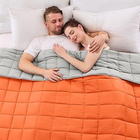 King Size Weighted Blanket for Adults (20 lbs, 80” x 87”, Orange) Cooling Heavy Blanket for Sleeping - Lot 9674