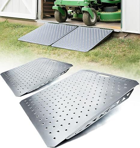 Heavy-Duty Shed Ramp for Riding Mower, Ramps for Sheds Garage Threshold Doorway Lawn Mowers Tractor Snow Blower Wheelchairs Garden Cart, 1500LBs Loading Anti-Slip Punch Plate Ramp - 2 PCS - Lot 9679
