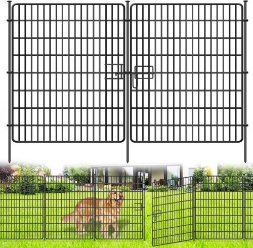 15 Panels No Dig Fence with Gate, 32 in(H) X 36 ft(L) Garden Decorative Fence Animal Barrier for Dogs, Rustproof Metal Garden Edging Border for Outdoor, Yard, Patio, Black - Lot 9695