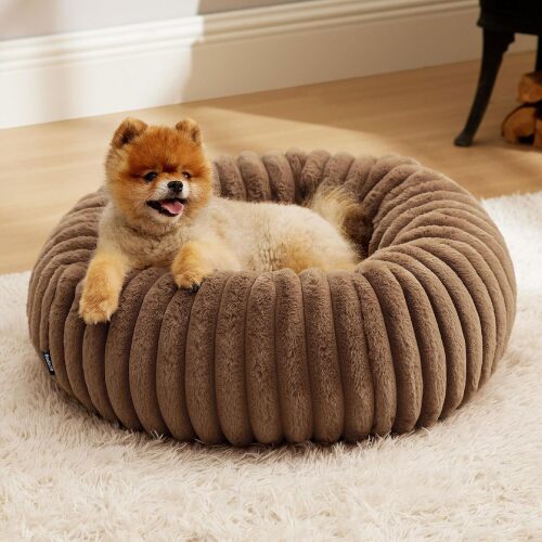 Bedsure Donut Small Dog Bed - Dog Beds for Small Dogs with Corduroy Fleece & Anti Slip Bottom, Round Faux Fur Pet Beds with Washable Removable Cover - Lot 9730