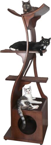 The Refined Feline Lotus Cat Tower Furniture, Multi-Level Cat Tree with Scratching Pad, Perches, House to Climb, Play, Relax for Kitty - Lot 9770
