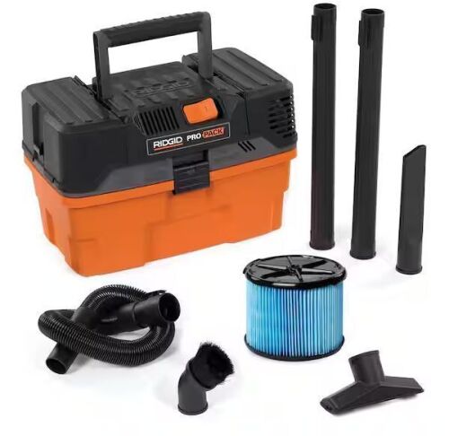RIDGID 4.5 Gal. 5.0 Peak HP PRO PACK Shop Vacuum Wet Dry Vac with Fine Dust Filter, Expandable Hose and Accessories - Lot 89JF