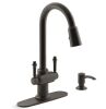 KOHLER Thierry Two Handle Pull-Down Sprayer Kitchen Faucet with Soap Dispenser in Oil-Rubbed Bronze - Thumbnail 1