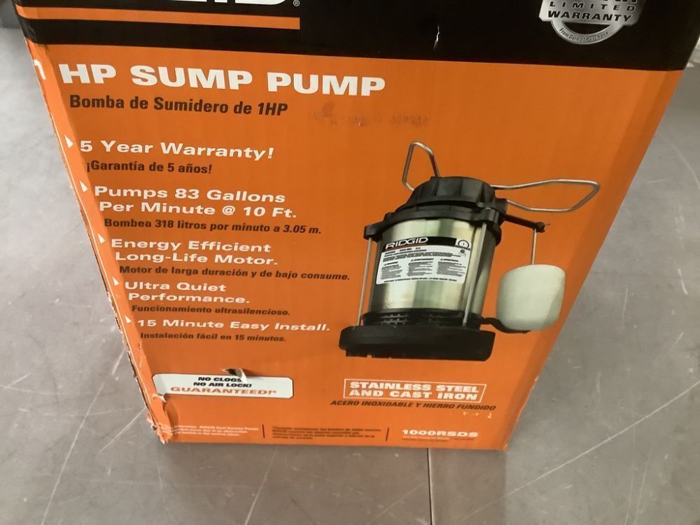 RIDGID 1 HP Stainless Steel Dual Suction Submersible Sump Pump - Image 4 - Lot 94JF