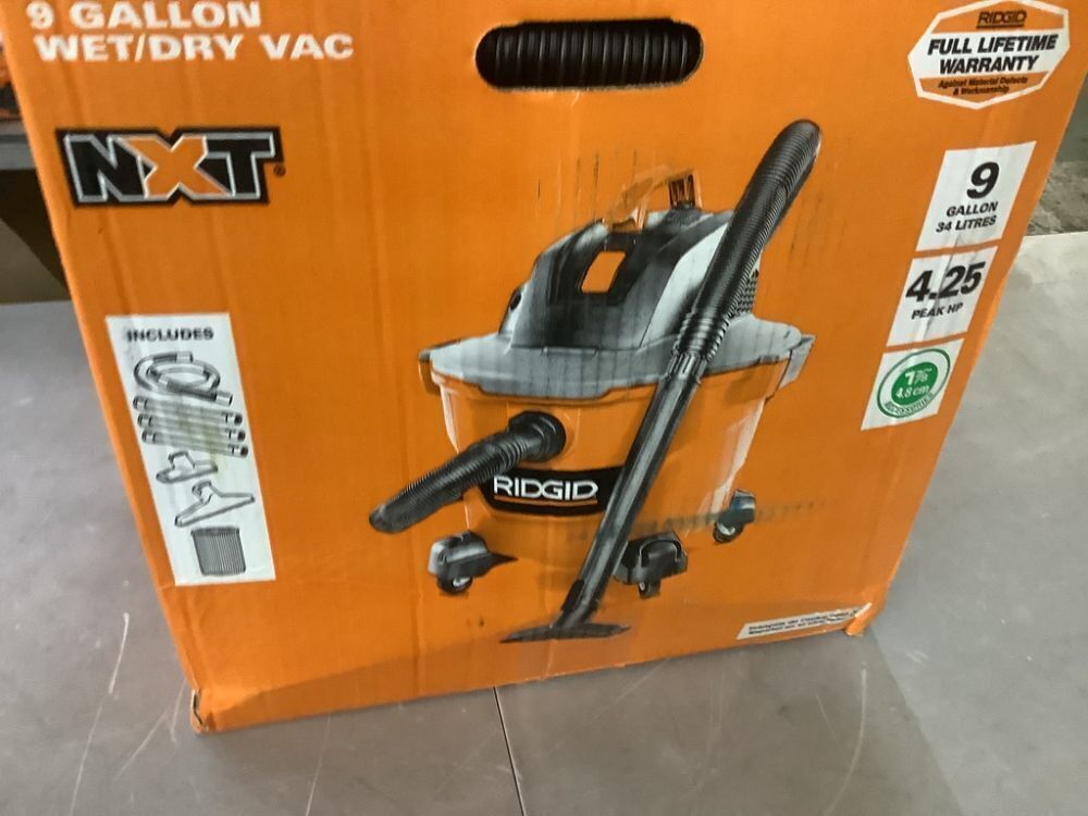 RIDGID 9 Gal. 4.25 Peak HP NXT Shop Vacuum Wet Dry Vac with General Debris Filter, Locking Hose and Attachments - Image 4 - Lot 99JF