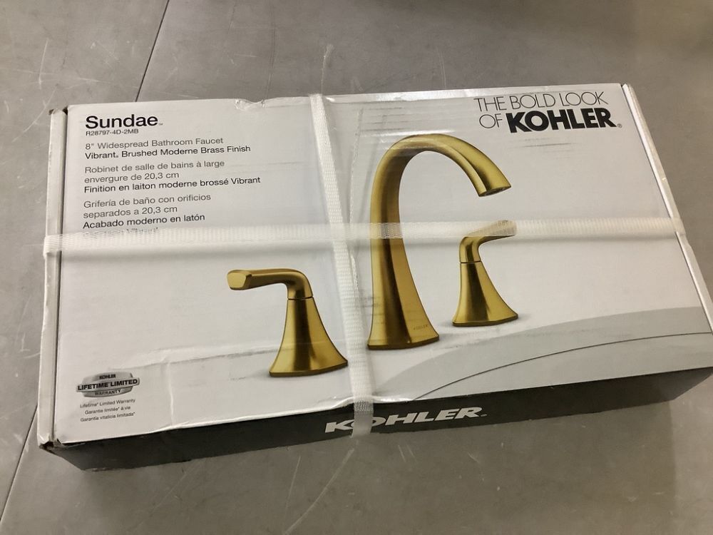 KOHLER Sundae 8 in. Widespread Double Handles Bathroom Faucet in Vibrant Brushed Moderne Brass - Image 2 - Lot 132JF