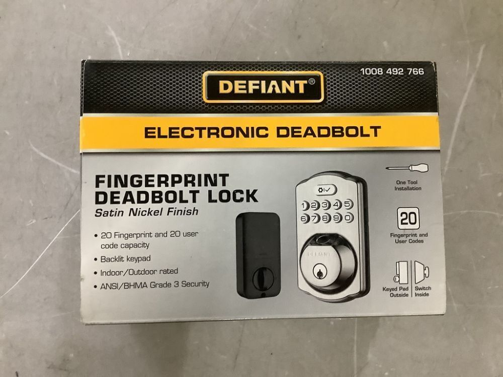 Defiant Single Cylinder Castle Electronic Deadbolt Satin Nickel with Biometric Fingerprint and Keypad - Image 2 - Lot 332JF