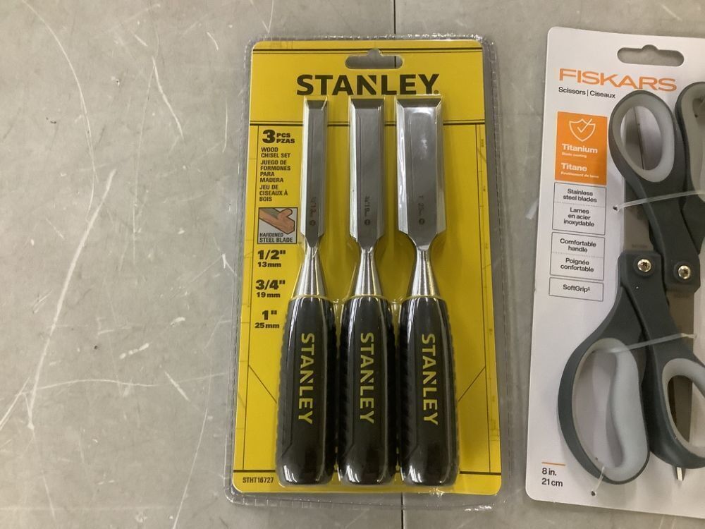 Stanley Wood Chisel Set & (2) Fiskars 2 Pack 8" Scissors - Image 4 - Lot 342JF