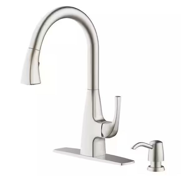 Glacier Bay Calandine Single-Handle Pull-Down Sprayer Kitchen Faucet with soap dispenser in Spot Resist Stainless - Image 1 - Lot 347JF