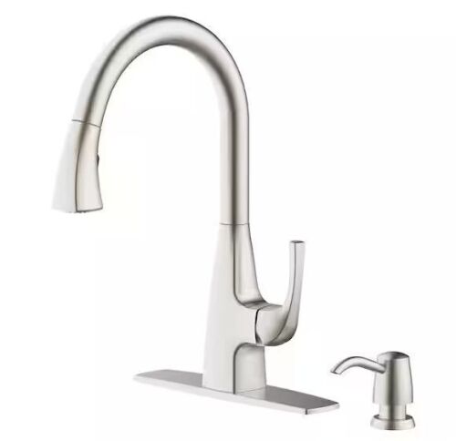 Glacier Bay Calandine Single-Handle Pull-Down Sprayer Kitchen Faucet with soap dispenser in Spot Resist Stainless - Lot 347JF