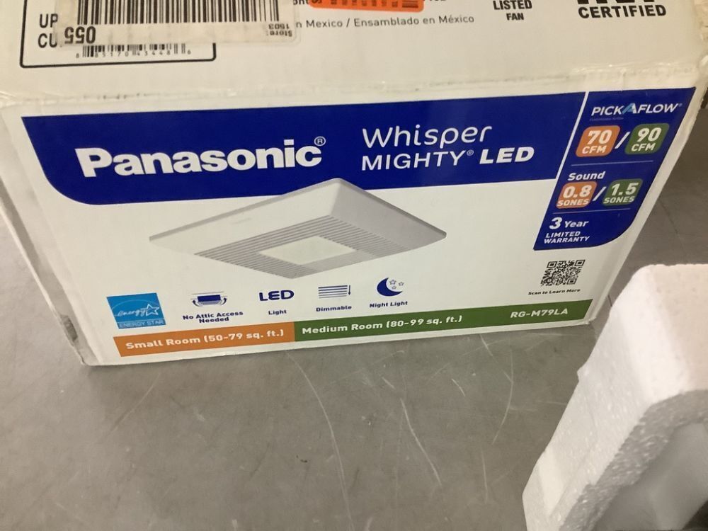 Panasonic Whisper Mighty LED Pick-A-Flow 70-90CFM Ceiling/Wall ENERGY STAR Bathroom Exhaust Fan 9.5 in. x 9.5 in. Grille Footprint - Image 5 - Lot 348JF