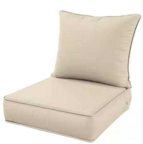 WNP 24 in. x 24 in. x 5 in. Square Outdoor Deep Seating Cushion Set Seat and Back Cushion, Cream - Lot 437JF